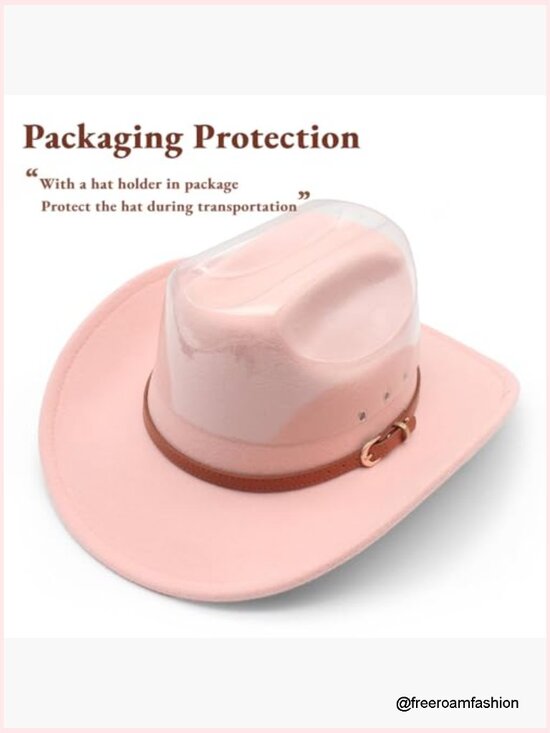 Wide Brim Felt Cowboy Hat with Belt Buckle Unisex Outdoor Fedora main image 3